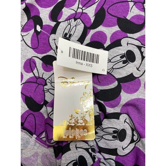LuLaRoe Irma Purple Gray Dot Disney Minnie Mouse Tunic Top sz XXS NEW - Picture 7 of 7